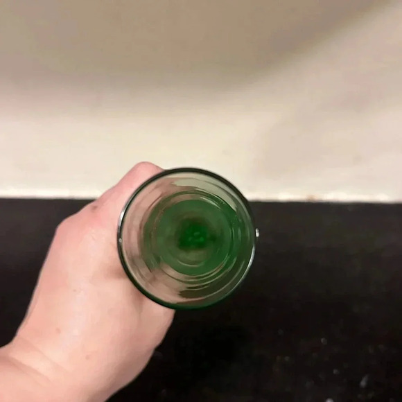 Fluted Green Bud Vase with Swirled Blown Glass Base - Picture 4 of 4